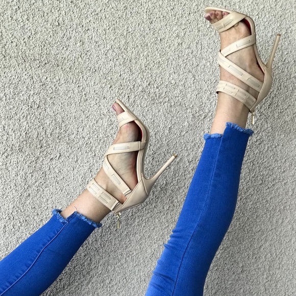 Leather Nude Woven Leather Stiletto Heel Sandal - Picture 6 of 8